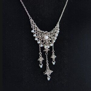 Vintage Medieval white pearl and silver statement necklace